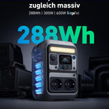 Anker SOLIX C300 Tragbare Powerstation, 288Wh LiFePO4 Akku, 300W (Max 600W) Solargenerator, 140W Beiseitige Schnellladeleistung, Für Camping, Draußen, Reisen, Notfälle, unterwegs (Solarpanel Optional)